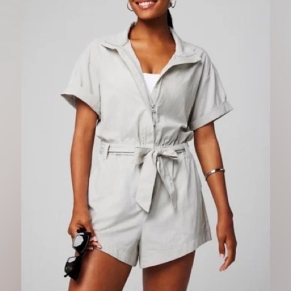 Fabletics Light Gray Short Sleeve Zip Front Romper